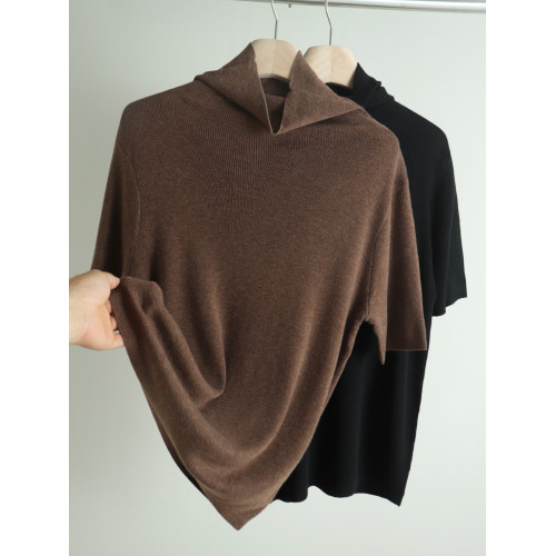 秋季新款經典高領短袖針織打底衫毛衣寬松修身純色彈力百搭女上衣