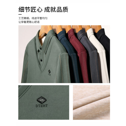 十年品牌男士加絨加厚假兩件衛衣2025冬季保暖內衣POLO衫男打底衫