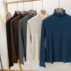 含桑蠶絲髮熱恒溫加絨長袖堆堆領打底衫女 半高領修身針織衫秋冬