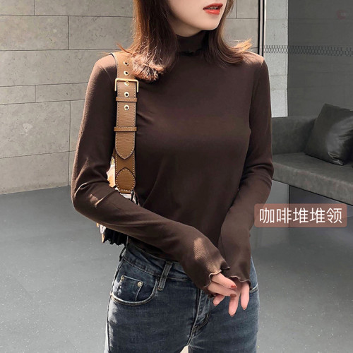 含桑蠶絲髮熱恒溫加絨長袖堆堆領打底衫女 半高領修身針織衫秋冬