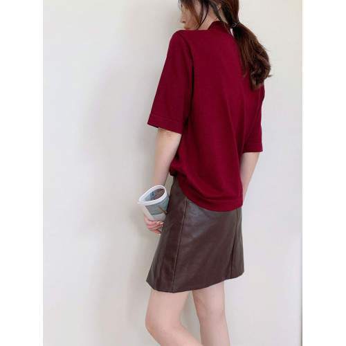 秋季新款韓版寬松袖半高領五分袖針織打底衫純色套頭百搭女士上衣