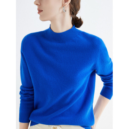 無縫一線半高領純羊毛衫女克萊因藍修身毛衣針織打底衫秋冬羊絨衫