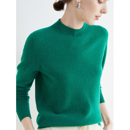 無縫一線半高領純羊毛衫女克萊因藍修身毛衣針織打底衫秋冬羊絨衫