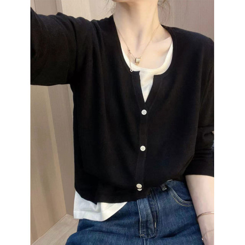 假兩件V領針織衫女2025秋季新款寬松顯瘦上衣長袖套頭毛衣打底衫