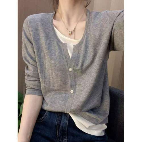 假兩件V領針織衫女2025秋季新款寬松顯瘦上衣長袖套頭毛衣打底衫