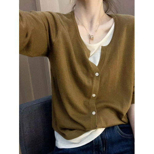 假兩件V領針織衫女2025秋季新款寬松顯瘦上衣長袖套頭毛衣打底衫