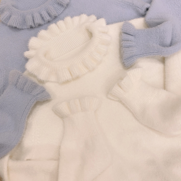 仿貂絨 花邊領 高領 白色 針織衫 毛衣 內搭 打底衫 K 仿貂絨 花邊領 高領 白色 針織衫 毛衣 內搭 打底衫 K