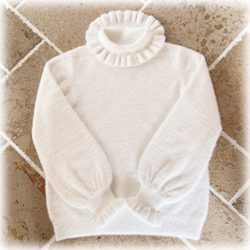 仿貂絨 花邊領 高領 白色 針織衫 毛衣 內搭 打底衫 K 仿貂絨 花邊領 高領 白色 針織衫 毛衣 內搭 打底衫 K