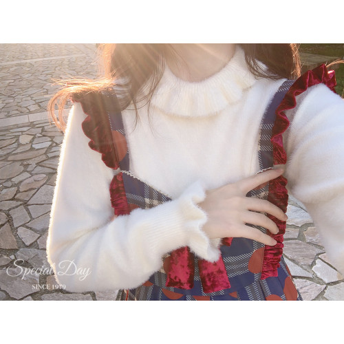 仿貂絨 花邊領 高領 白色 針織衫 毛衣 內搭 打底衫 K 仿貂絨 花邊領 高領 白色 針織衫 毛衣 內搭 打底衫 K