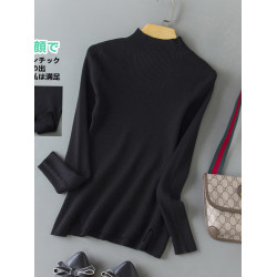 春季新款冰絲針織衫女半高領短袖打底衫女天絲中袖春秋修身上衣女