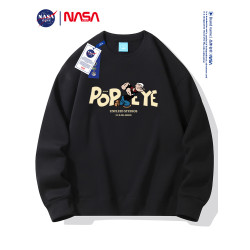 NASA衛衣男士秋冬季圓領套頭加絨加厚情侶款寬松oversize打底衫潮