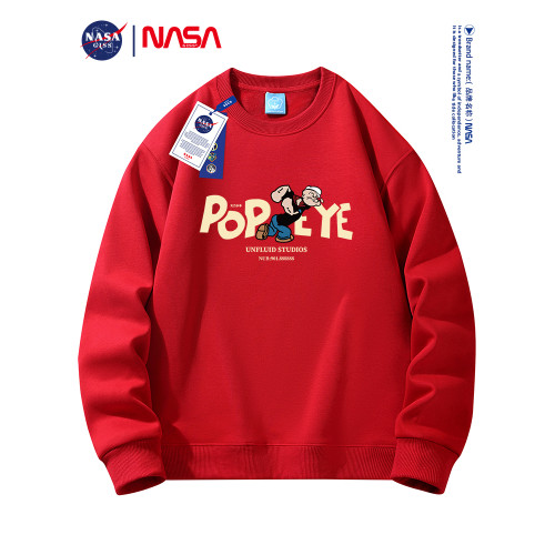 NASA衛衣男士秋冬季圓領套頭加絨加厚情侶款寬松oversize打底衫潮