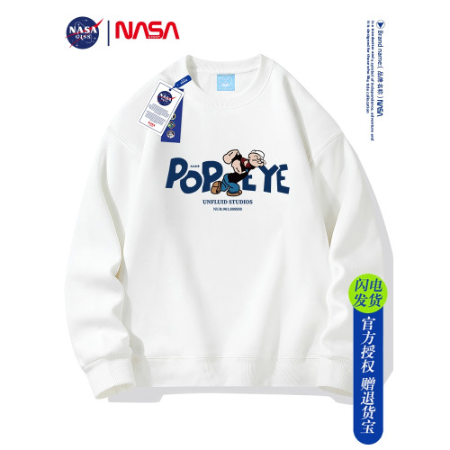 NASA衛衣男士秋冬季圓領套頭加絨加厚情侶款寬松oversize打底衫潮
