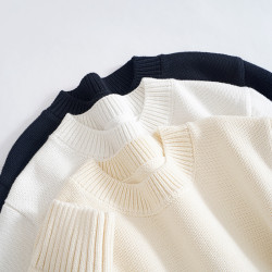 歐單 全棉100% 圓領毛衣女士套頭針織衫秋冬打底衫長袖寬松 厚款