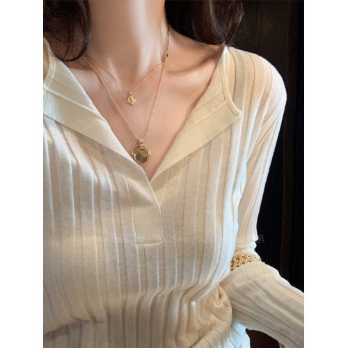 白色v領冰絲針織衫打底女夏季薄款超好看內搭修身長袖設計感上衣