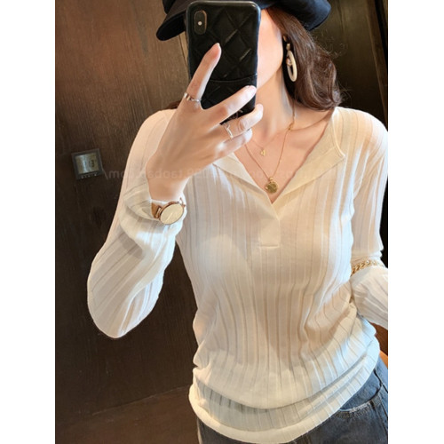 白色v領冰絲針織衫打底女夏季薄款超好看內搭修身長袖設計感上衣