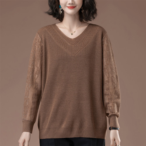 毛衣女秋冬加肥加大碼女裝寬松中年媽媽洋氣v領女士針織衫打底衫