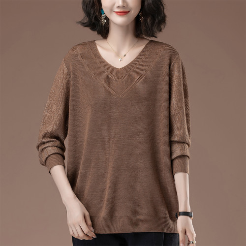 毛衣女秋冬加肥加大碼女裝寬松中年媽媽洋氣v領女士針織衫打底衫