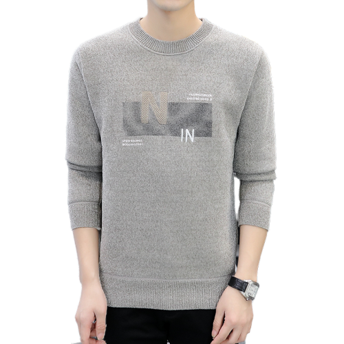 圓領毛衣男加絨加厚秋冬季一體絨針織打底衫男內搭冬裝提花羊毛衫