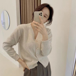 v領開衫外套毛衣女2025春秋新設計感小衆針織打底衫外搭薄款上衣