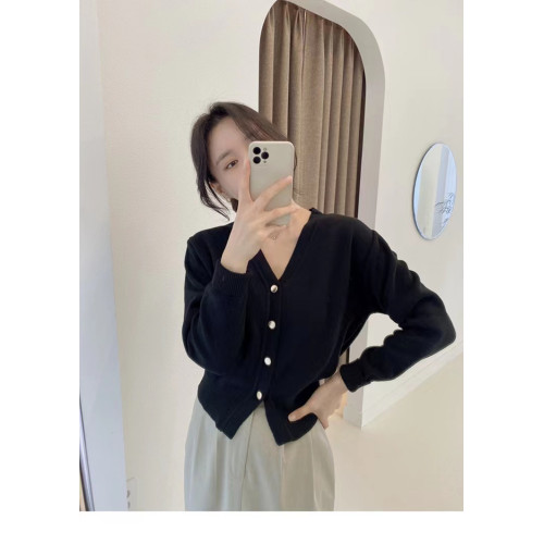 v領開衫外套毛衣女2025春秋新設計感小衆針織打底衫外搭薄款上衣