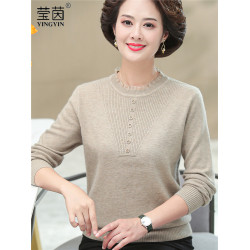 媽媽秋裝上衣洋氣針織衫中老年女春秋時尚打底衫50嵗中年長袖毛衣