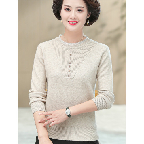 媽媽秋裝上衣洋氣針織衫中老年女春秋時尚打底衫50嵗中年長袖毛衣