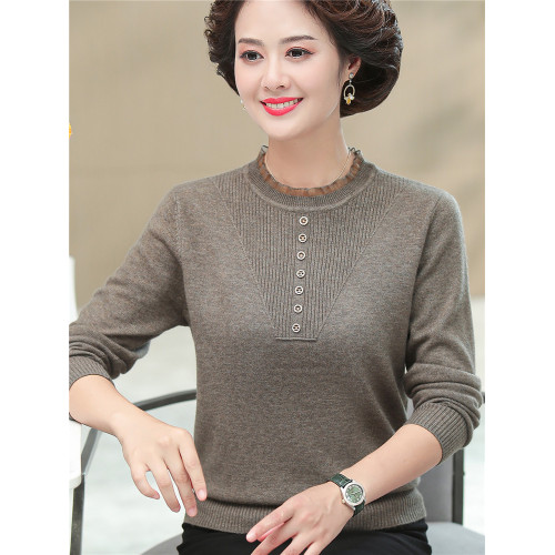 媽媽秋裝上衣洋氣針織衫中老年女春秋時尚打底衫50嵗中年長袖毛衣