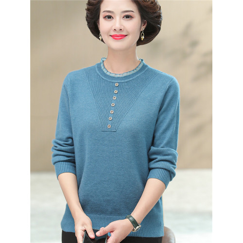 媽媽秋裝上衣洋氣針織衫中老年女春秋時尚打底衫50嵗中年長袖毛衣