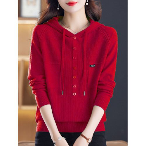 胖mm春秋特大碼針織毛衣女加肥帶帽衛衣200斤寬松遮肚羊毛打底衫