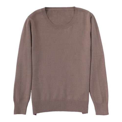 新款園領針織衫女套頭春秋毛衣大碼寬松打底衫百搭針織衫純色短款