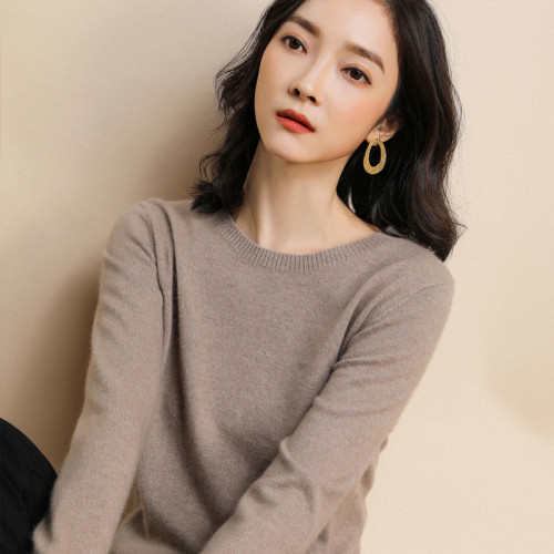 新款園領針織衫女套頭春秋毛衣大碼寬松打底衫百搭針織衫純色短款