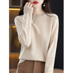 2025年秋季新款100%純羊毛衫女針織打底衫圓領羊絨衫毛衣洋氣百搭