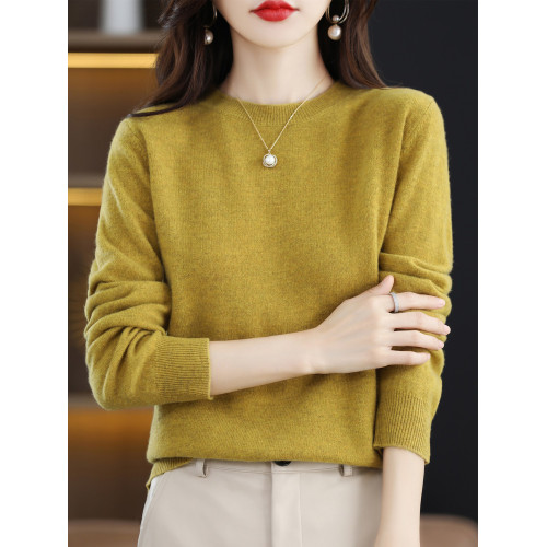 2025年秋季新款100%純羊毛衫女針織打底衫圓領羊絨衫毛衣洋氣百搭