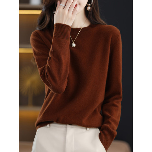 2025年秋季新款100%純羊毛衫女針織打底衫圓領羊絨衫毛衣洋氣百搭