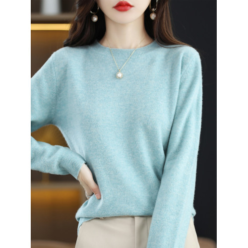 2025年秋季新款100%純羊毛衫女針織打底衫圓領羊絨衫毛衣洋氣百搭