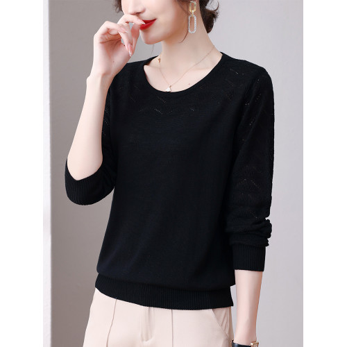 桑蠶絲長袖上衣女春秋季2025新款t恤媽媽小衫冰絲針織打底衫薄款