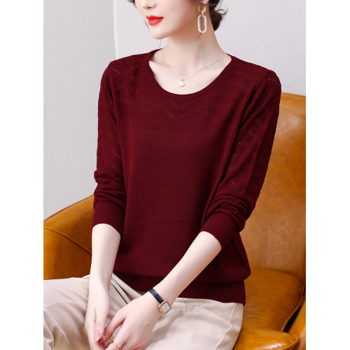 桑蠶絲長袖上衣女春秋季2025新款t恤媽媽小衫冰絲針織打底衫薄款