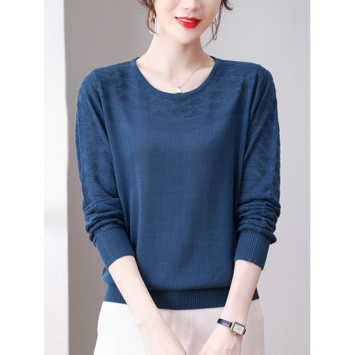 桑蠶絲長袖上衣女春秋季2025新款t恤媽媽小衫冰絲針織打底衫薄款