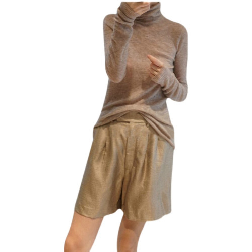 四季可穿！100%純羊絨衫女高領打底衫超薄微透堆堆領毛衣針織內搭