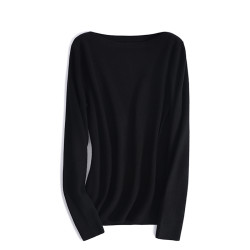 一字領長袖針織衫毛衣女2025春秋新款套頭百搭修身緊身打底衫女士