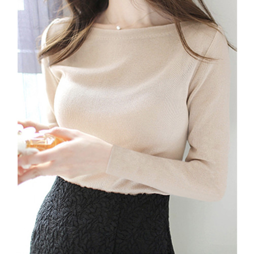 一字領長袖針織衫毛衣女2025春秋新款套頭百搭修身緊身打底衫女士