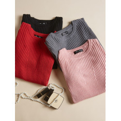 真絲羊絨混紡圓領打底衫桑蠶絲針織套頭衫薄款高彈力坑條毛衣女