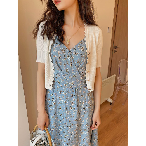 Jophond Lou春夏高彈短款七分袖修身冰絲針織開衫 內搭女 打底衫