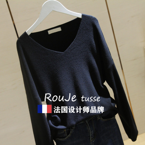 專櫃針織衫女套頭短款2025春季款韓版寬松長袖V領毛衣打底衫上衣