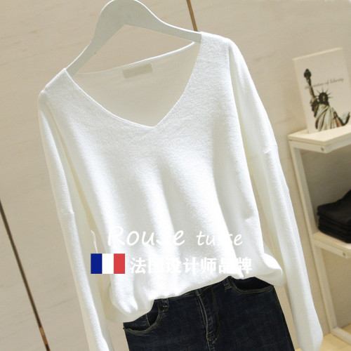 專櫃針織衫女套頭短款2025春季款韓版寬松長袖V領毛衣打底衫上衣