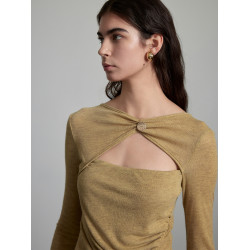 OPENROLES 小衆不規則下擺薄款針織衫上衣女鏤空長袖修身打底衫秋