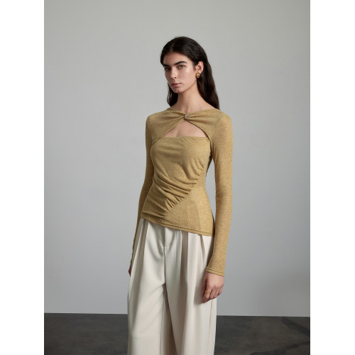 OPENROLES 小衆不規則下擺薄款針織衫上衣女鏤空長袖修身打底衫秋