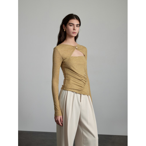 OPENROLES 小衆不規則下擺薄款針織衫上衣女鏤空長袖修身打底衫秋