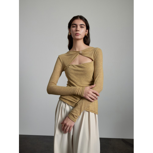 OPENROLES 小衆不規則下擺薄款針織衫上衣女鏤空長袖修身打底衫秋